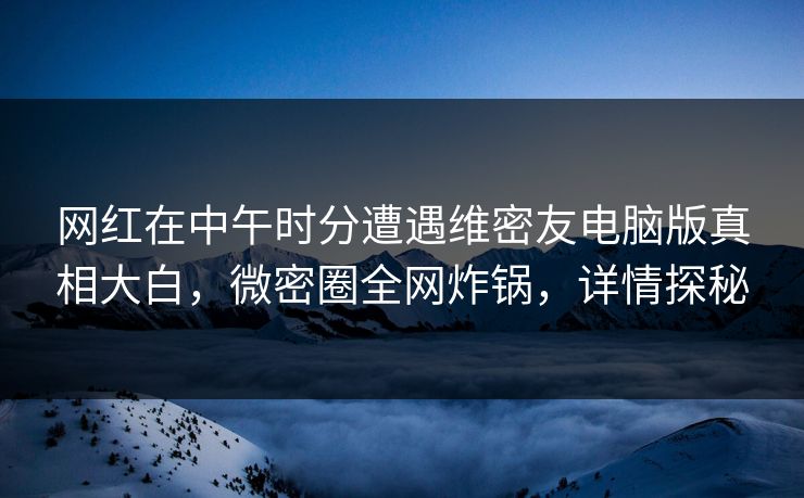 网红在中午时分遭遇维密友电脑版真相大白，微密圈全网炸锅，详情探秘